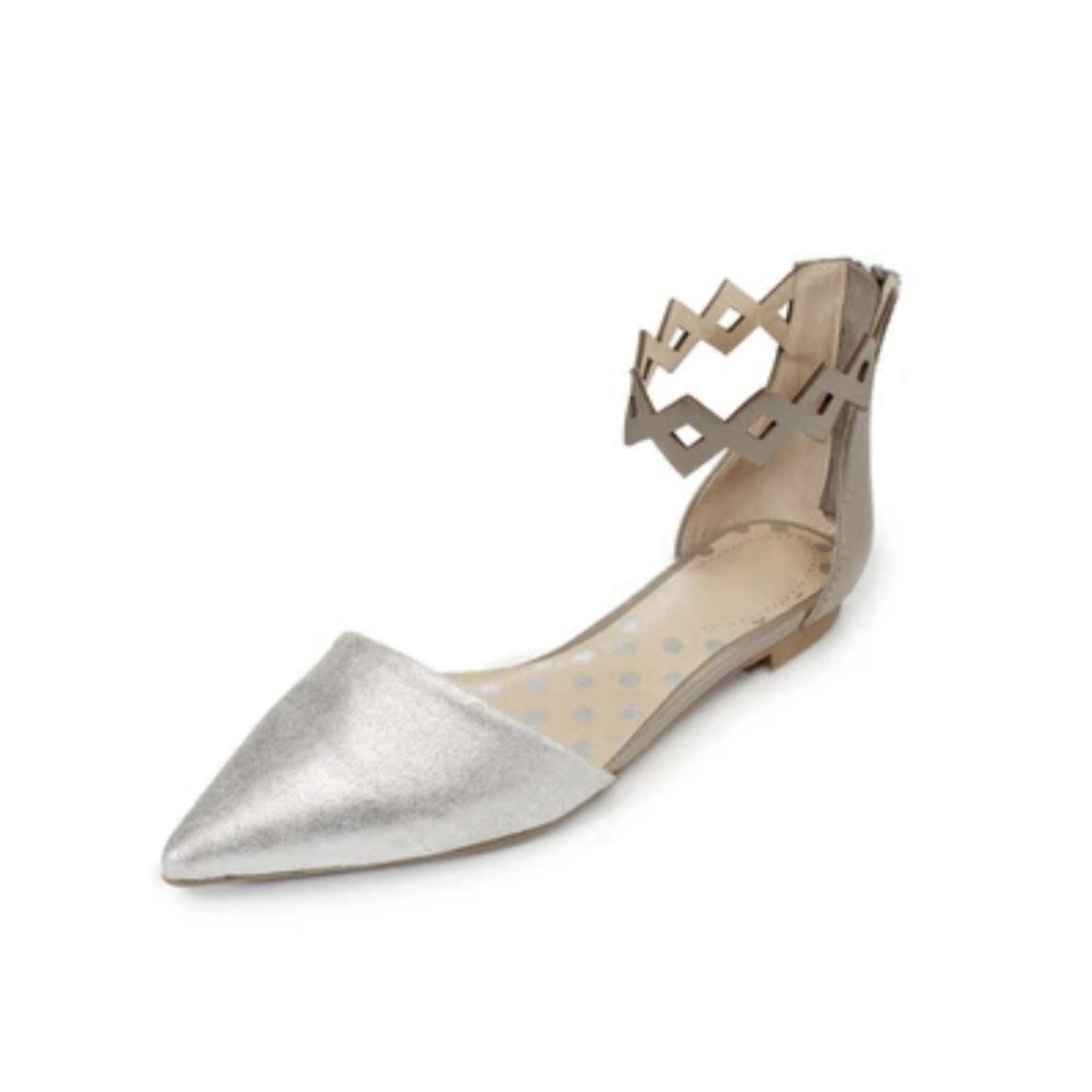Seychelles x Anthropologie Dainty Pointed Toe Flat Silver Metallic Leather 8.5